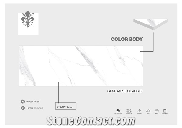 Florence Full Body 800x2400 White Ceramic Slab Tile 15 mm