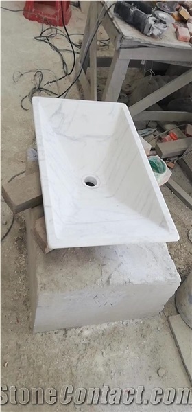 Carrara White Stone Double Basin Vanity Top with White Basin