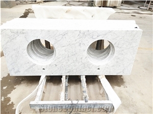 Carrara White Stone Worktop with an Integrated Double Basin