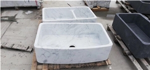 Carrara White Stone Worktop with an Integrated Double Basin