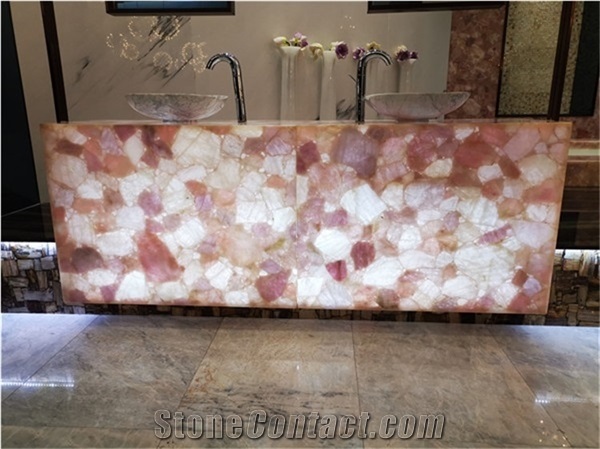 Pink Crystal Semiprecious Stone Slab and Tiles