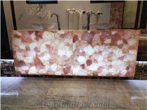 Pink Crystal Semiprecious Stone Slab and Tiles