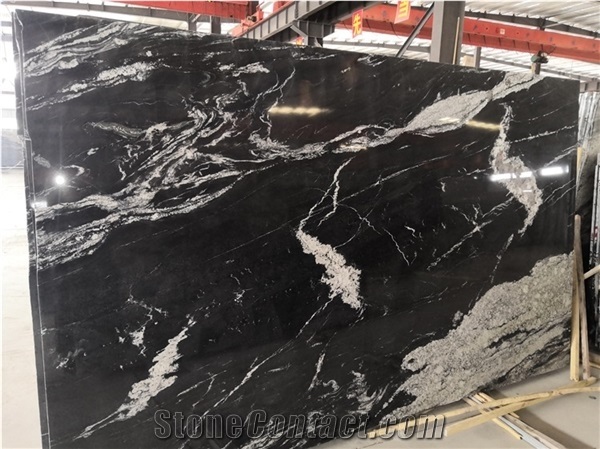 Polished River Black Via Lactea Natural Granite Slabs Tiles