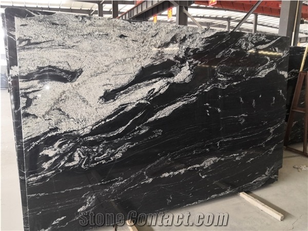Polished River Black Via Lactea Natural Granite Slabs Tiles