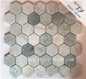 Mixed Green Jade Marble Mosaic,Hexagon,Wall Tiles,Covering