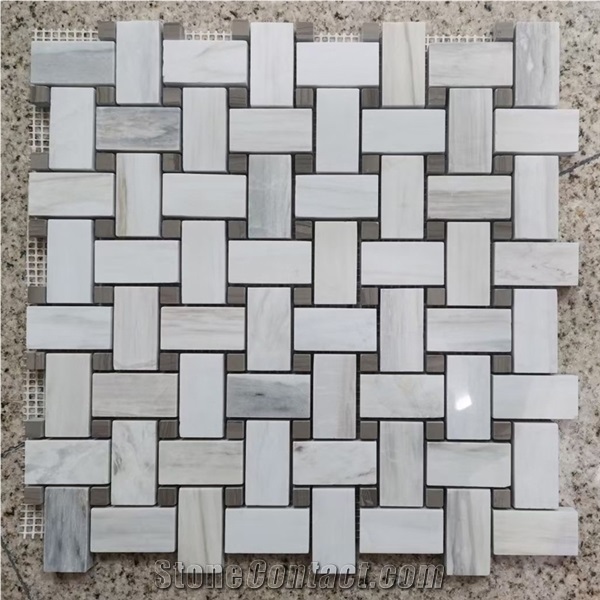 Arabesque Herringbone Hexagon White Marble Mosaic Tiles