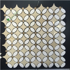 Crema Marfil Marble W/Thassos White Dots Star Mosaic Tile