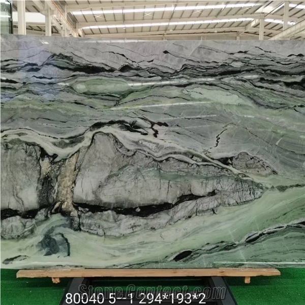 Raggio Vede Green Marble Slab Tile Wall