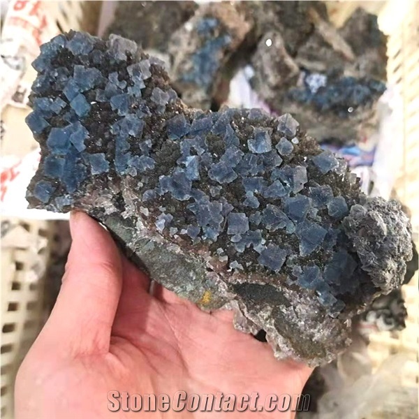 Blue Fluorite Crystal Mineral Cluster Stone Specimen Healing