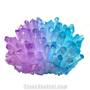 Electroplating Purple Blue Aura Quartz Crystal Cluster