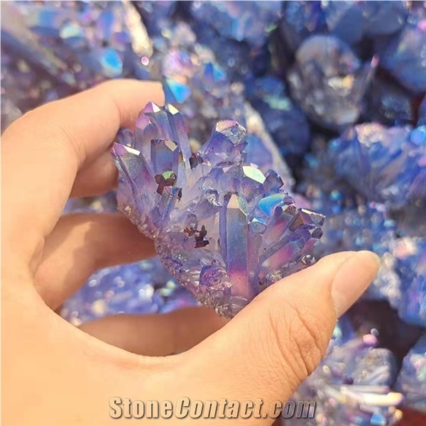 Quartz Cluster Crystal Blue Aura Colorful Specimens Healing