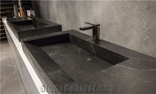 Black Extremely Thin Marble Sintered Stone Bathroom Cabinet