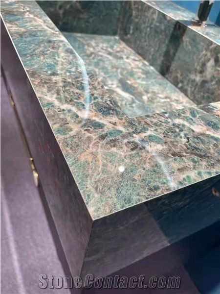 Custom Green Marble Sintered Stone Veneer Bathroom Cabinet