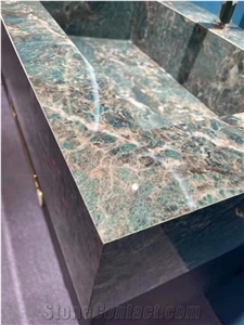 Custom Green Marble Sintered Stone Veneer Bathroom Cabinet