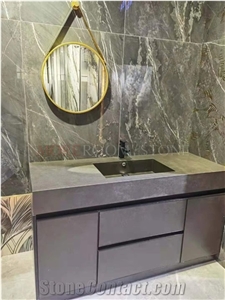 Gray Marble Sintered Stone Veneer Bathroom Cabinet