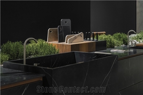 Italy Black Marble Sintered Stone Kitchen Cabinet