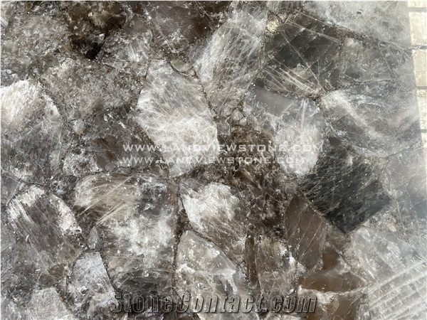 Backlit Semi-Precious Stone Smoky Grey Quartz Slabs