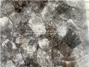 Backlit Semi-Precious Stone Smoky Grey Quartz Slabs