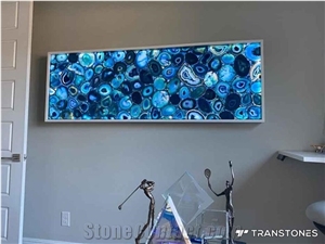 Backlit Blue Faux Agate Semiprecious Stone Polished For Wall