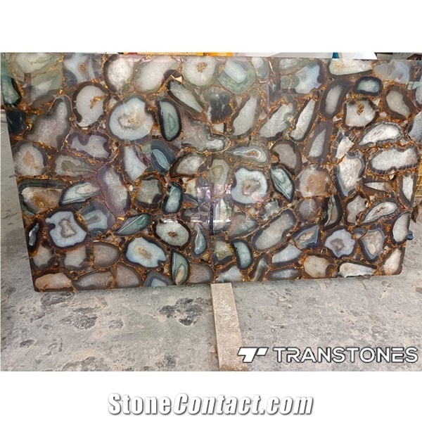 Brown Agate Semiprecious Gemstone Panel for Table Top