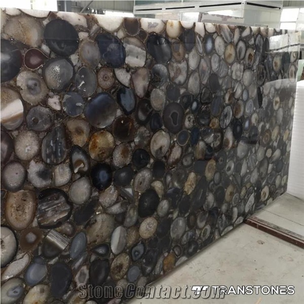 Brown Agate Semiprecious Gemstone Panel for Table Top