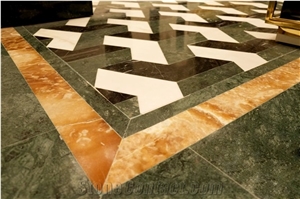 Verde Gutemala Marble-Satin Onyx Waterjet Floor Pattern