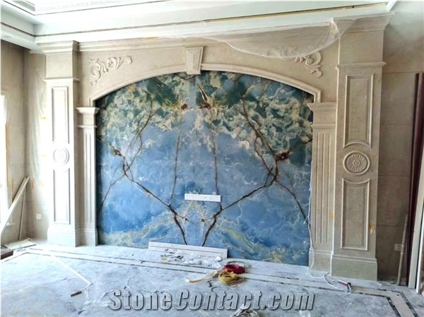 Natural Blue Color Onyx Whole Walling Cladding Covering Tile