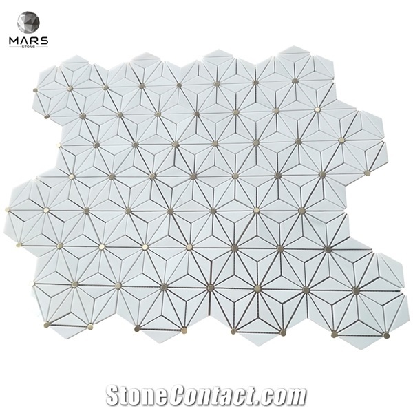 American Style Triangle Hexagon Dolomite Brass White Marble