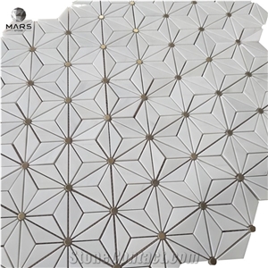 American Style Triangle Hexagon Dolomite Brass White Marble