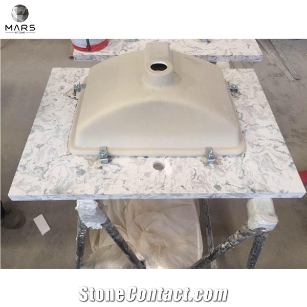 Artificial Stone Quartz Commercial Bathroom Sink Attach Sink