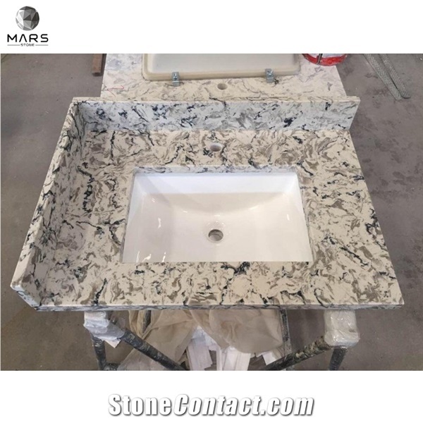 Artificial Stone Quartz Commercial Bathroom Sink Attach Sink