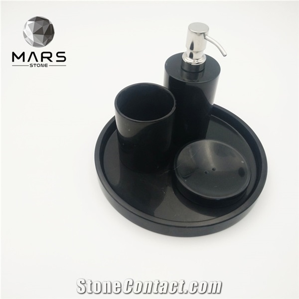 Black Marble 5 Piece Bathroom Accessories Set Stone