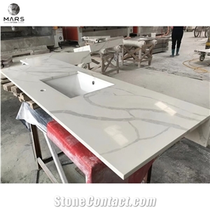Calacatta White Quartz Countertop With Ceramic Sink Bathroom