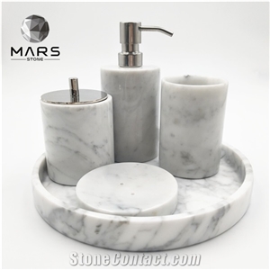 Carrara White Marble Bathroom Accessory Complete Set