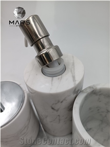 Carrara White Marble Bathroom Accessory Complete Set