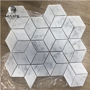 Carrara White Marble Rhombus 3d Effect Mosaic for Kitchen