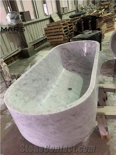 Carved Angle White Natural Marble Stone Capacity Bathtub