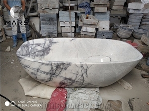 Carved Bianco Statuario White Whirlpool Bathtub Tub