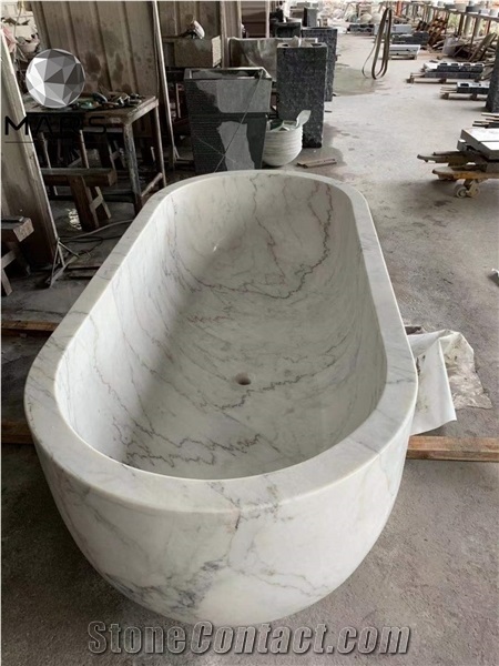 Carved Bianco Statuario White Whirlpool Bathtub Tub
