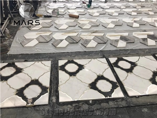 Cheap 3d Natural Marble Stone Football and Waterjet Design