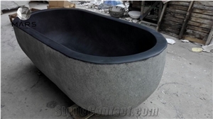 Grey Marble Glaze Surface Oval Shape Whirlpoor Bathtub