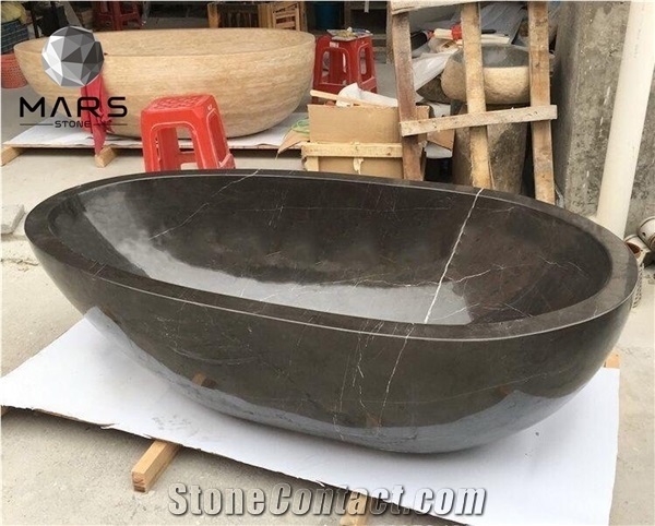 Grey Marble Glaze Surface Oval Shape Whirlpoor Bathtub