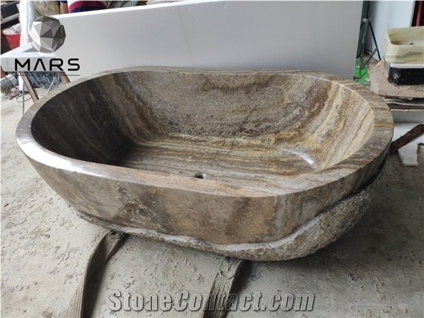 Hot Sale Round Shape Beige Travertine Stone Bathtub