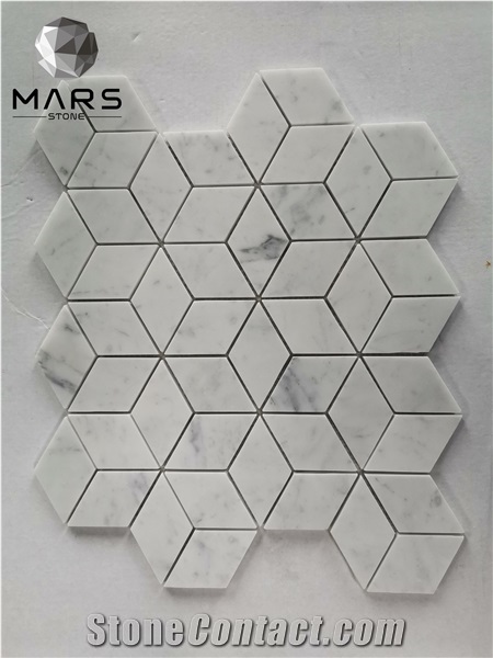 Low Price Carrara White Marble Rhombus 3d Effect Mosaic