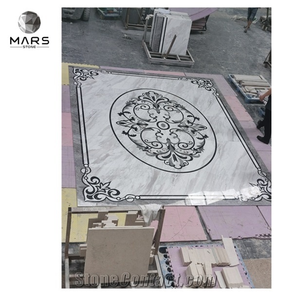 Mansion Waterjet Medallion 3d Marble Inlay Flooring Design