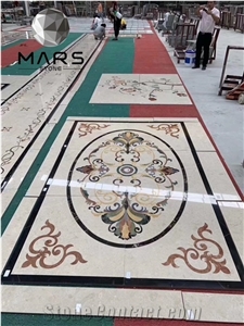 Mansion Waterjet Medallion 3d Marble Inlay Flooring Design