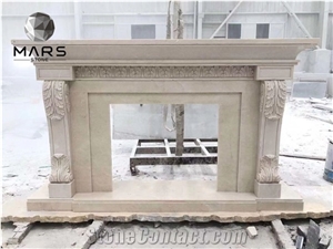 Modern Fireplace Cream Marble Design for Porch Fireplace