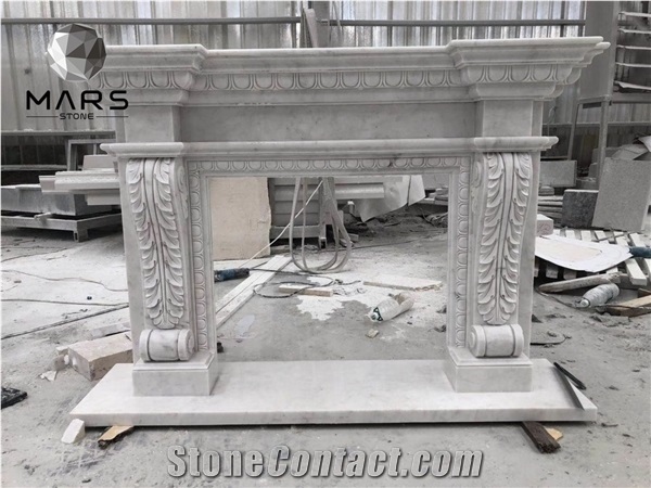 Modern Fireplace Cream Marble Design for Porch Fireplace