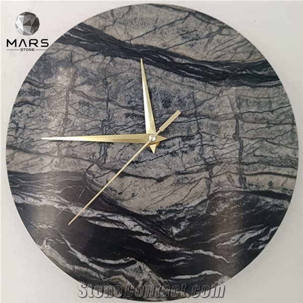 Nature Wood Vein Marble Stone Wall Clock with Logo for Gift