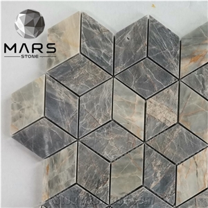 Provence Dark Grey Stone 3d Cube Mosaic for Floor Tile